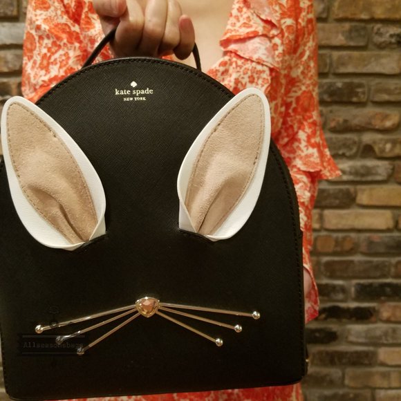 NWT Kate Spade Rabbit Bunny Black Backpack Medium - Picture 8 of 9